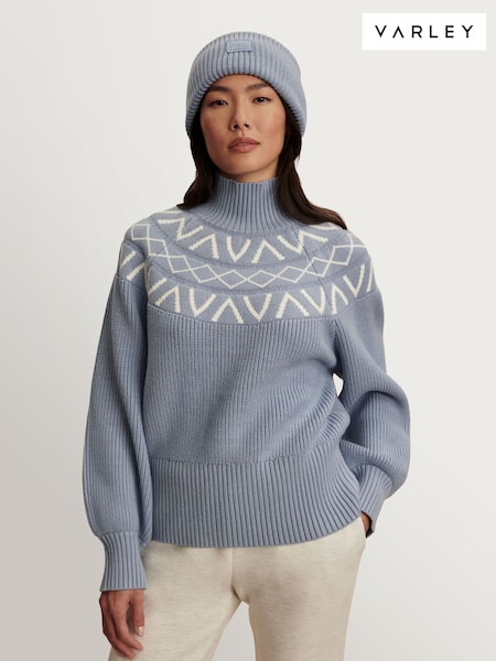 Varley Glacier Blue Marcie Fairisle Pattern Yoke Knit Jumper (W68221) | £142