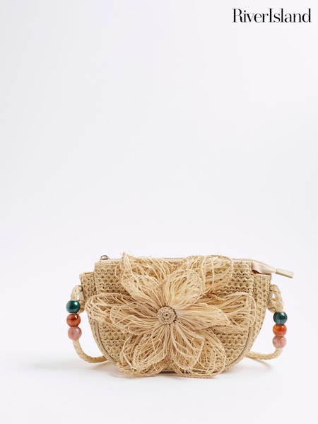 River Island Brown Raffia Flower Shoulder Bag (W68251) | £40