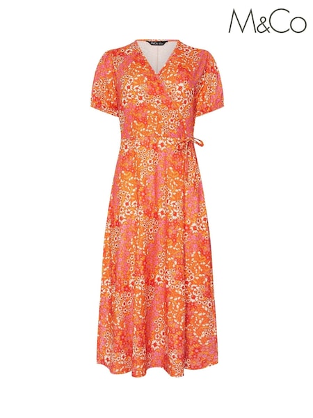 M&Co Orange Ditsy Wrap Midi Dress (W68481) | £39