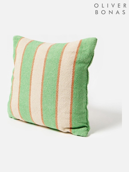 Oliver Bonas Green/White Woven Stripe Cushion Cover (W68552) | £33