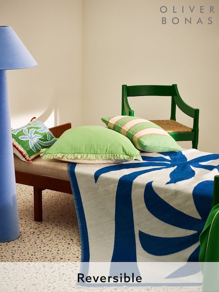 Oliver Bonas Blue Palmier Reversible Jacquard Throw (W68554) | £40
