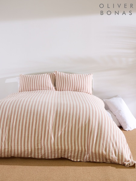 Oliver Bonas Pink Stripe Muslin Bedlinen Set King (W68561) | £85