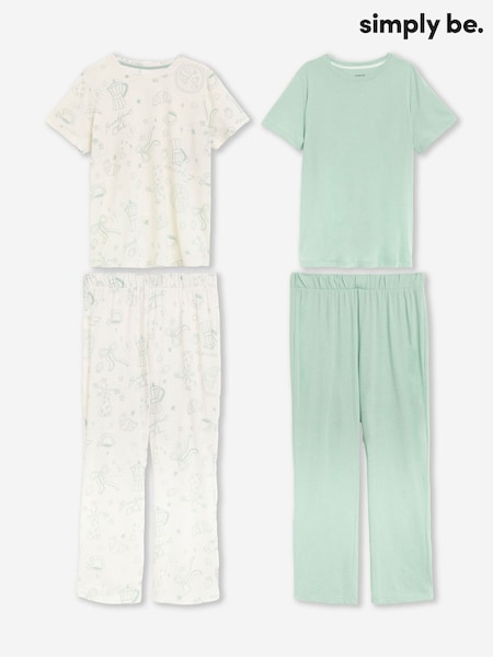 Simply Be Green Value 2 Pack Pyjamas Set (W68566) | £30