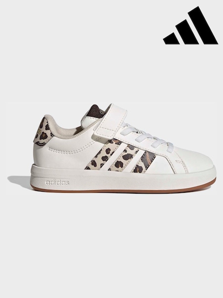adidas White Grand Court 3.0 Elastic Lace Kids Trainers (W68579) | £28