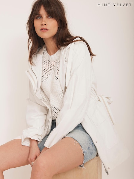 Mint Velvet White Lightweight Hooded Parka (W68700) | £170