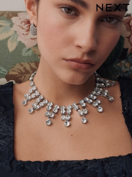 Silver Tone Statement Jewel Necklace (W68883) | £22