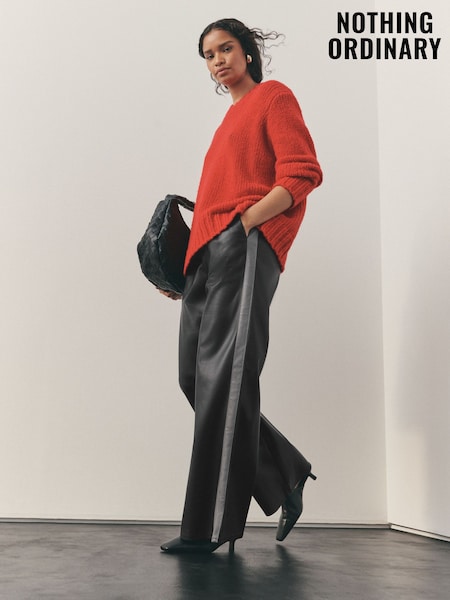 Nothing Ordinary Black Faux Leather Side Stripe Trousers (W68986) | £99