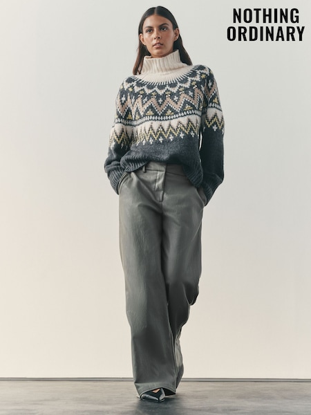 Nothing Ordinary Olive Green Faux Leather Wide Leg Trousers (W68987) | £99