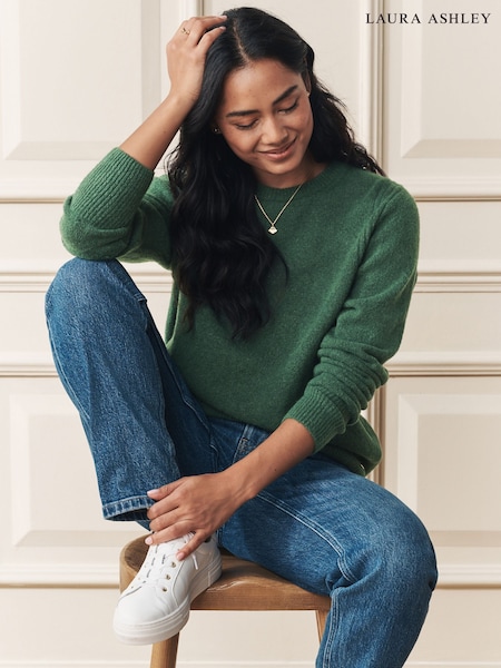 Laura Ashley Olive Green Crew Neck Jumper With A Touch Of Wool (W69032) | £35