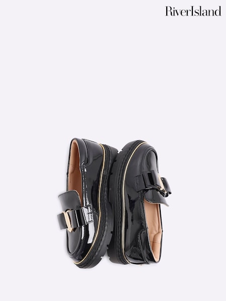 River Island Black Girls Bow Flat Loafers (W69043) | £28