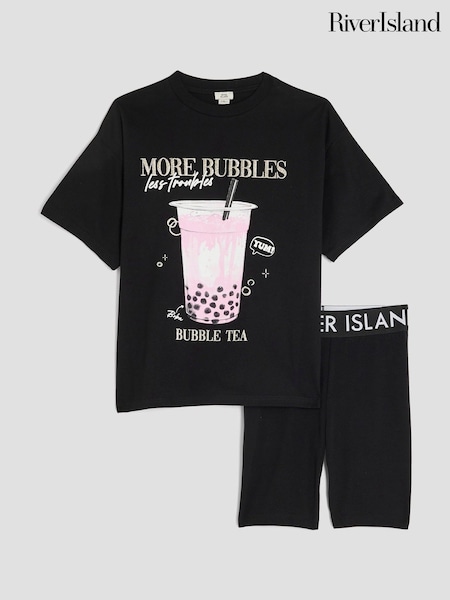 River Island Black Girls Bubble Tee Cycle Set (W69046) | £18