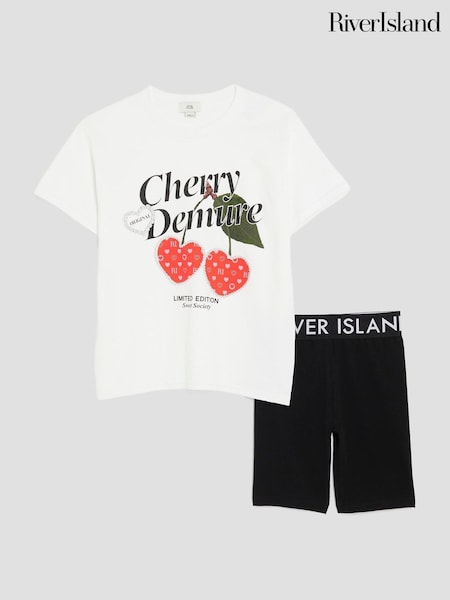 River Island White Girls Cherry Demure Cycle Set (W69079) | £18