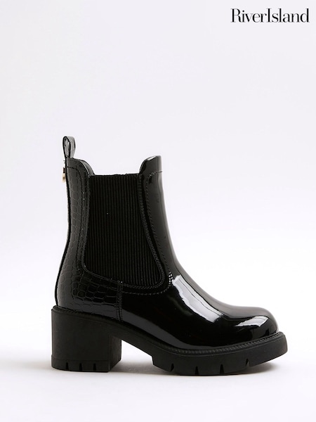 River Island Black Patent Heart Print Heeled Chelsea Boots (W69090) | £32
