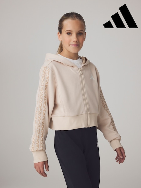 adidas Brown Animal Zip Crop Hoodie (W69137) | £33