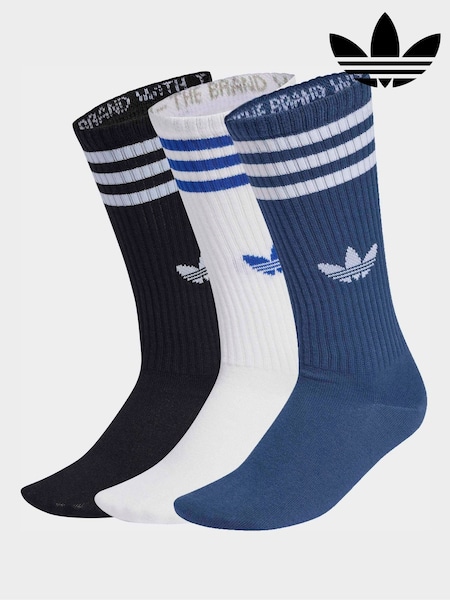 adidas originals Blue/Black 3 -Stripe High Crew Socks 3 Pack (W69227) | £13
