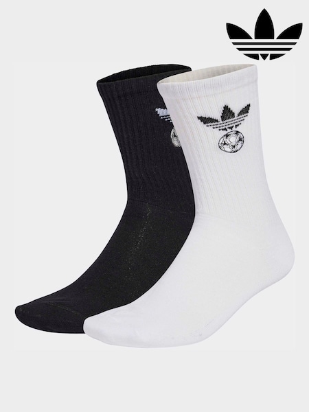 adidas Originals White Football Embroidered Crew Socks 2 Pack (W69235) | £15
