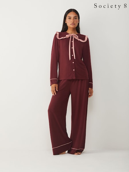 Society 8 Brown Burgundy Ruffled Pyjamas Set (W69490) | £34