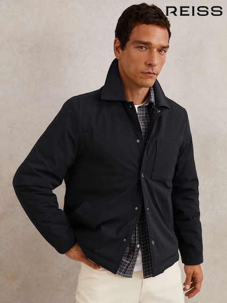 Reiss Navy Parker Lightly-Padded Patch-Pocket Overshirt (W69530) | £168