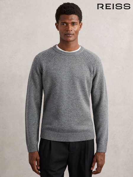 Reiss Mid Grey Melange Foulton Wool-Cashmere Reverse-Seam Jumper (W69533) | £128