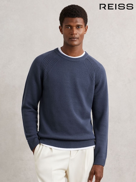 Reiss Oceanic Blue Foulton Wool-Cashmere Reverse-Seam Jumper (W69553) | £128