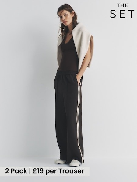 The Set 2 Pack Double Stripe Track Pants Chocolate Brown/Cream (W69642) | £38