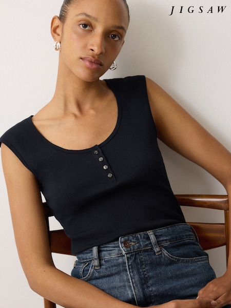 Jigsaw Blue Baby Fine Cotton Henley T-Shirt (W69662) | £45