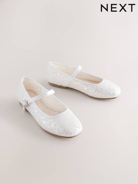 White Glitter Wide Fit (G) Mary Jane Occasion Shoes (W69705) | £22 - £29