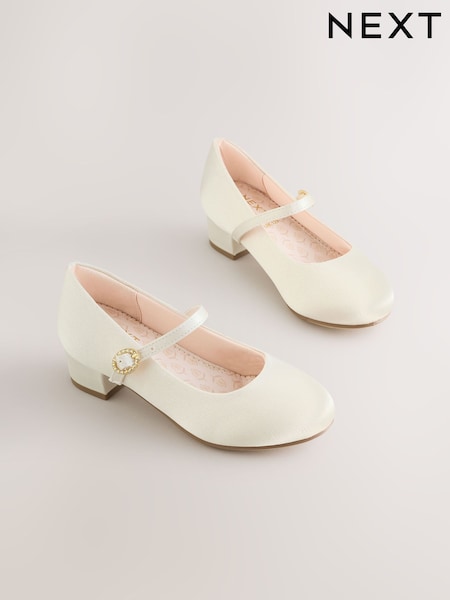 Ivory Standard Fit (F) Stain Resistant Satin Mary Jane Flower Girl Heeled Shoes (W69708) | £24 - £31