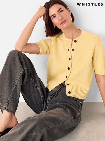 Whistles Yellow Short Sleeve Button Cardigan (W69736) | £99