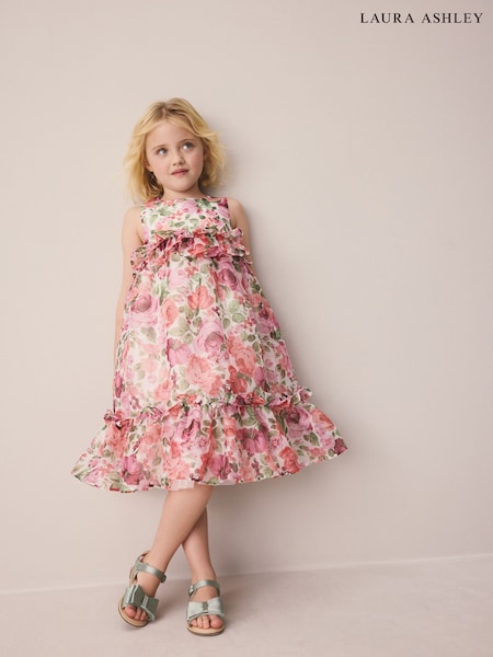 Laura Ashley Pink Rosewell Garden Frill Voluminous Organza Dress (W69794) | £42 - £48