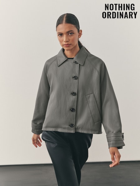 Nothing Ordinary Olive Green PU Batwing Short Trench Jacket (W69826) | £119