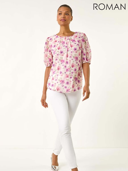 Roman Purple Floral Print Woven Blouse (W69845) | £40