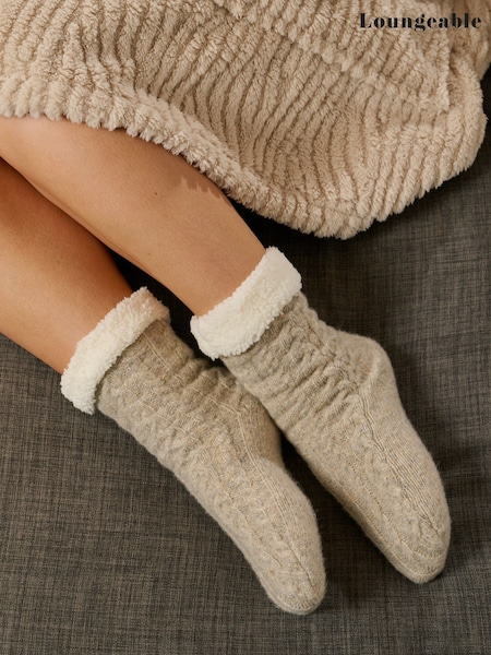 Loungeable Natural Cable Knit Chenille Socks (W70106) | £12