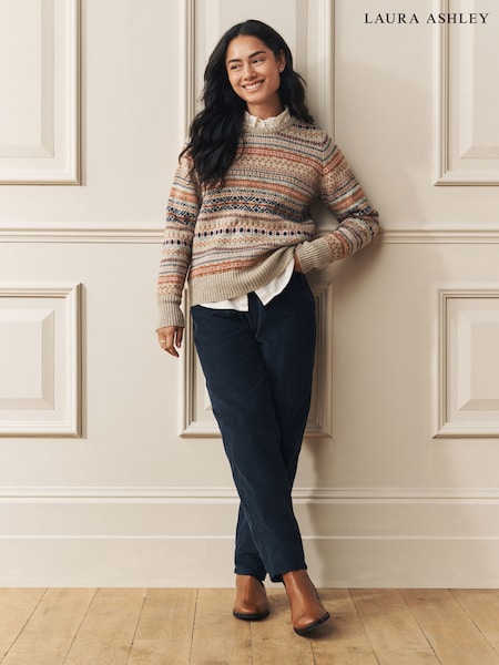 Laura Ashley Natural/Tan Fairisle Crew Neck Knit Jumper (W70182) | £39