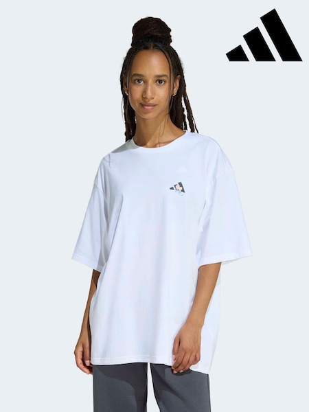 adidas White Soft Side Oversized Graphic T-Shirt (W70371) | £23