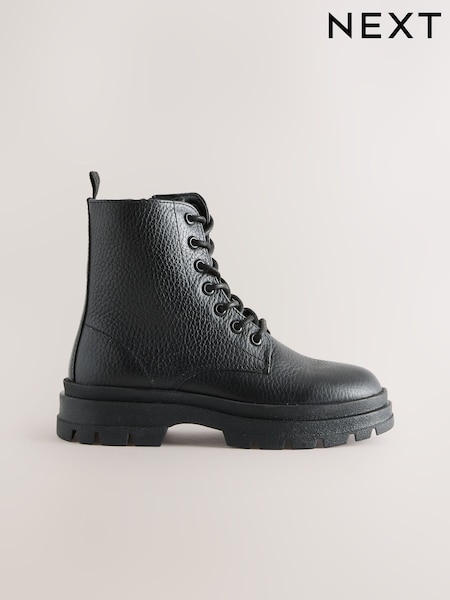 Black Lace Up Leather Boots (W70379) | £33 - £40