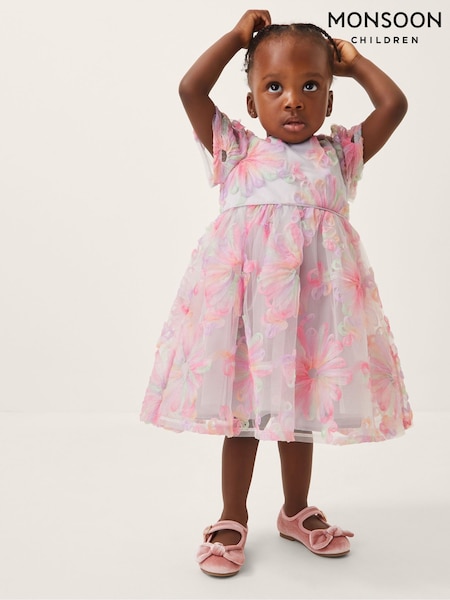 Monsoon Pink Baby Haisley Appliqué Flower Tulle Dress (W70385) | £55 - £60