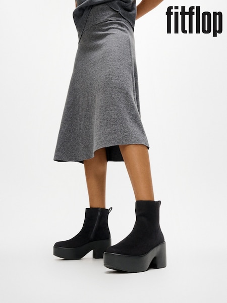 FitFlop Platforms Suede Heeled Ankle Black Boots (W70487) | £160