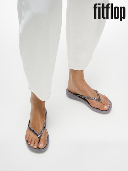 FitFlop Grey iQushion Multi Crystal Ergonomic Sandals (W70502) | £40