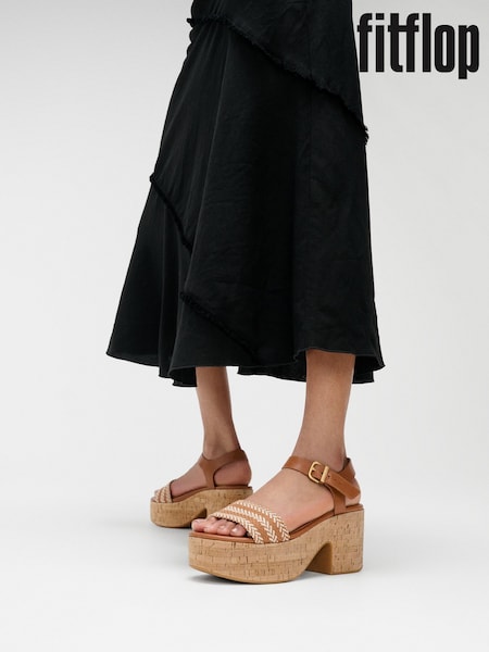 FitFlop Platfforms V-Weave Leather Heeled Sandals (W70509) | £125