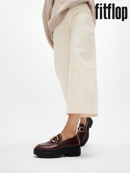 FitFlop F-Luma Square Chain Leather Demi Wedge Loafers (W70511) | £140