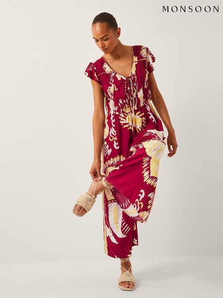 Monsoon Red Amisha Short Sleeve Jumpsuit (W70538) | £80