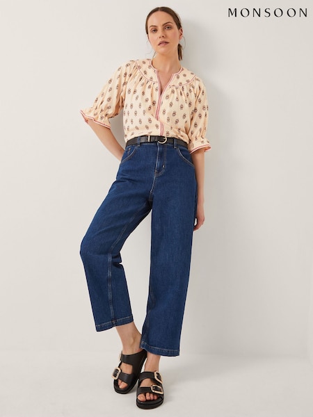 Monsoon Natural Laurie Floral Print Jersey Top (W70546) | £49