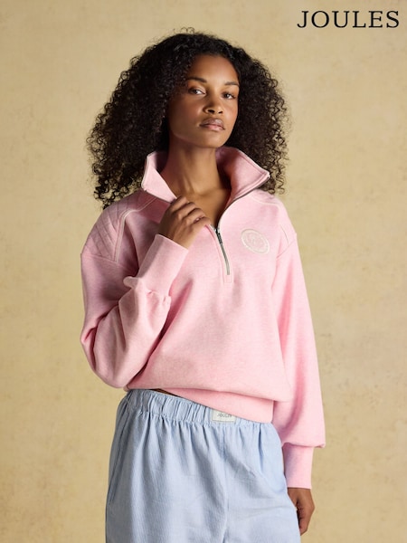 Joules Pink Embroidered Quarter Zip Sweatshirt (W70620) | £55