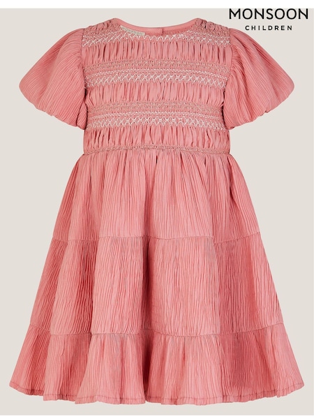 Monsoon Pink Baby Smocked Puff Sleeve Dress (W70748) | £26 - £28