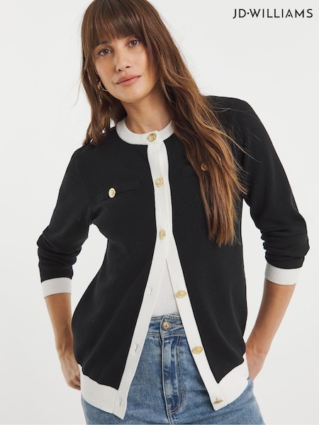 JD Williams Black Boxy Cardigan With Contrast Trim (W70889) | £32