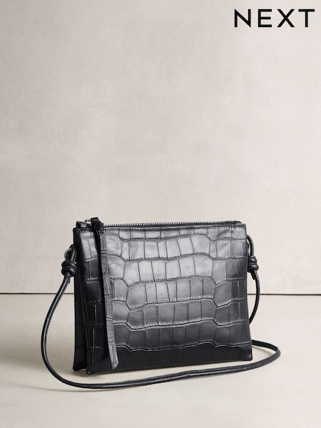 Black Leather Croc Cross-Body Bag (W71236) | £28