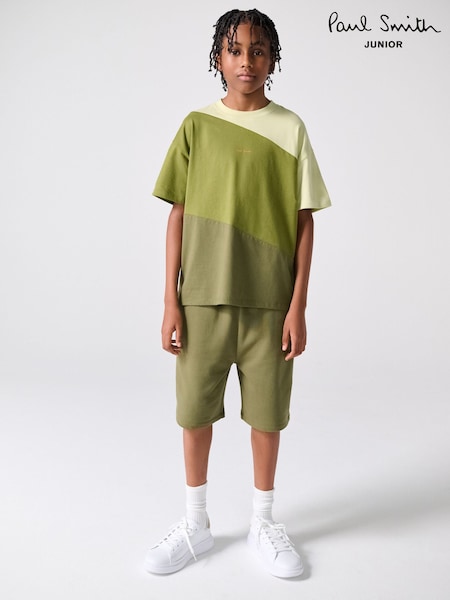 Paul Smith Junior Green Colourblock T-Shirt and Shorts Set (W71293) | £60