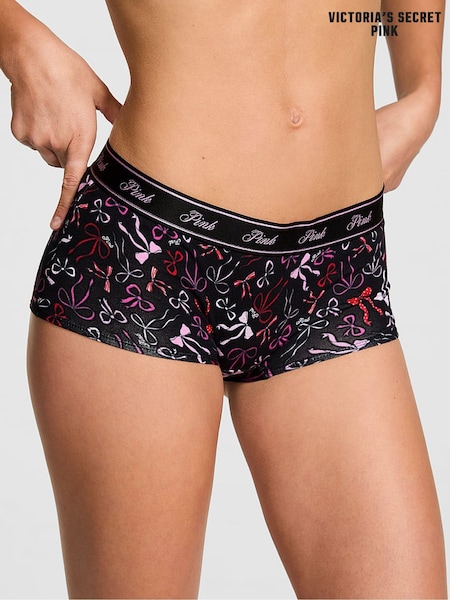Victoria's Secret PINK Black Bow Print Boyshort Cotton Logo Knickers (W71462) | £10