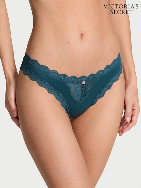 Victoria's Secret Teal Haze Blue Lace Trim Thong Knickers (W71564) | £18